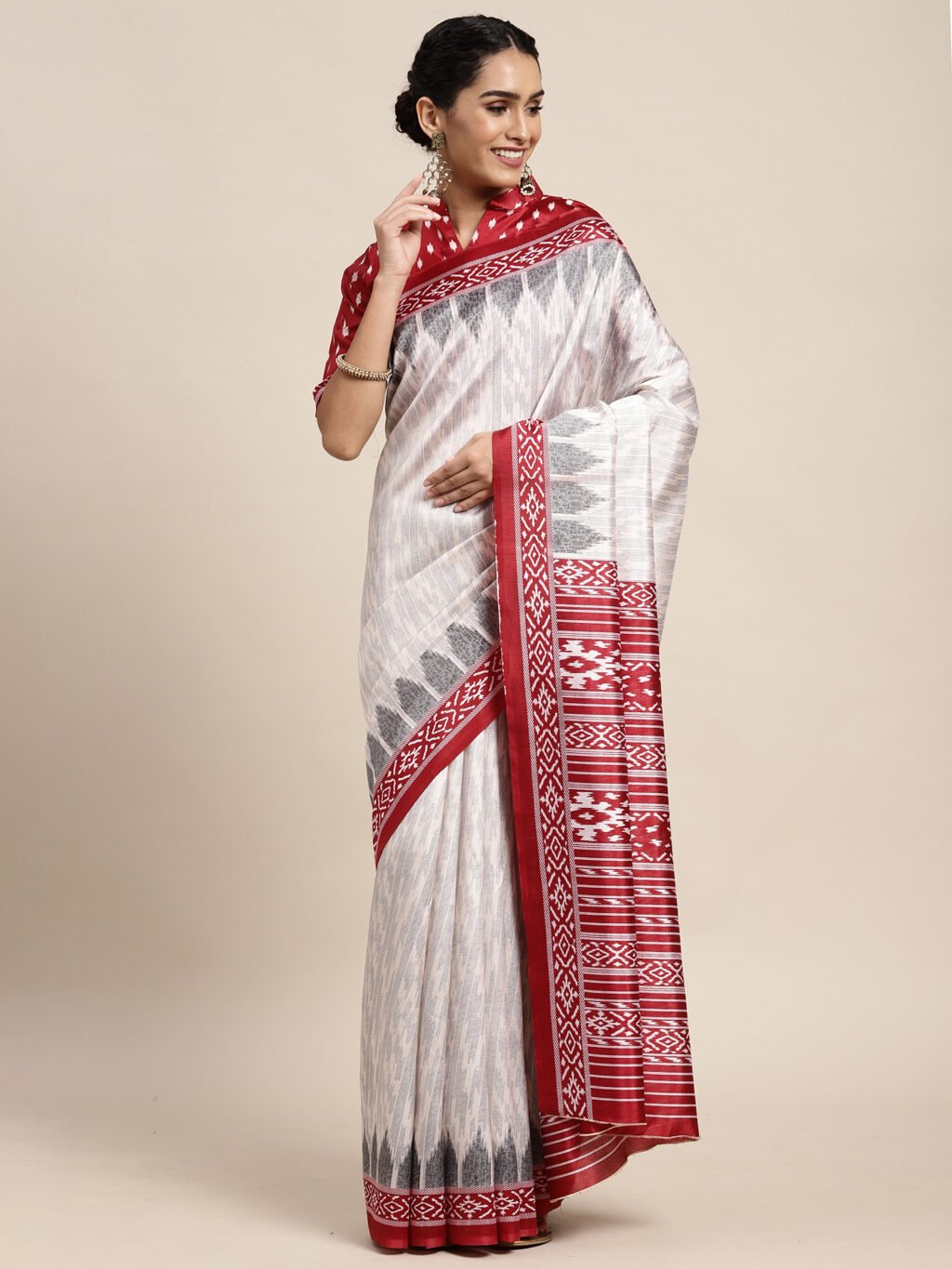 Image of Off White Silk Saree