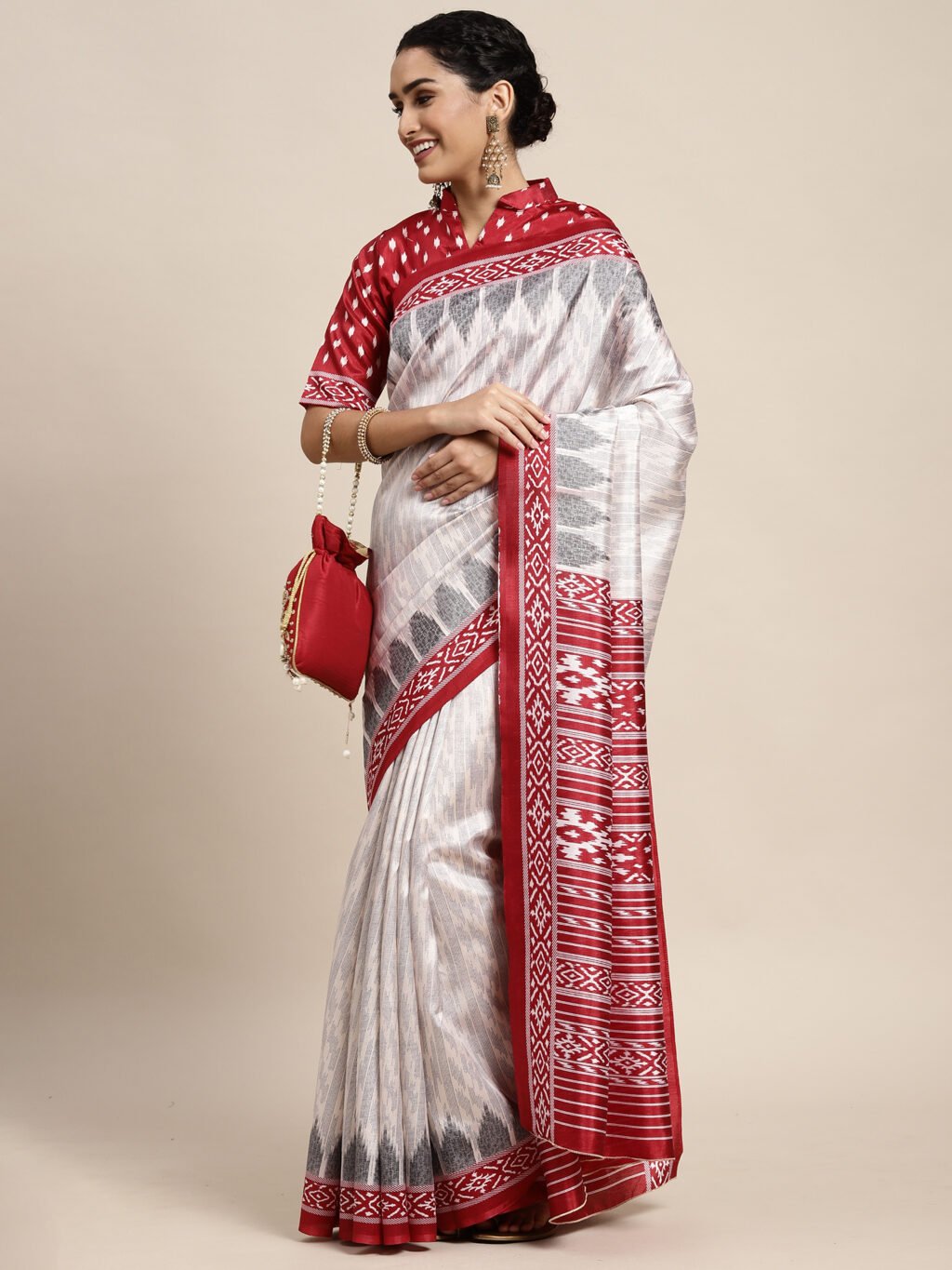Off White Silk Saree - Image 3