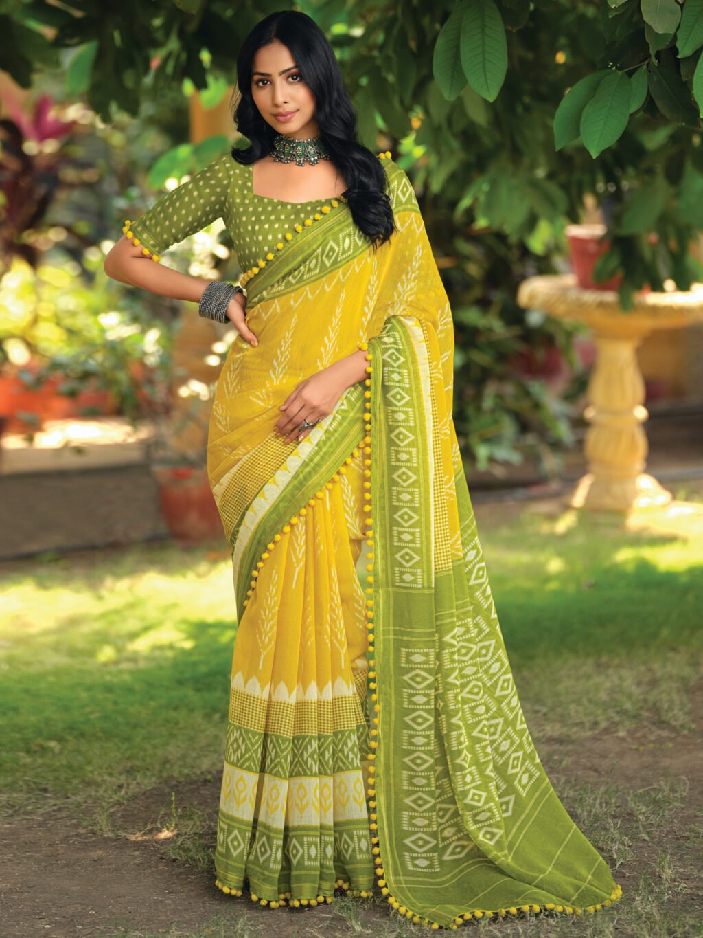 Image of Yellow Cotton Saree