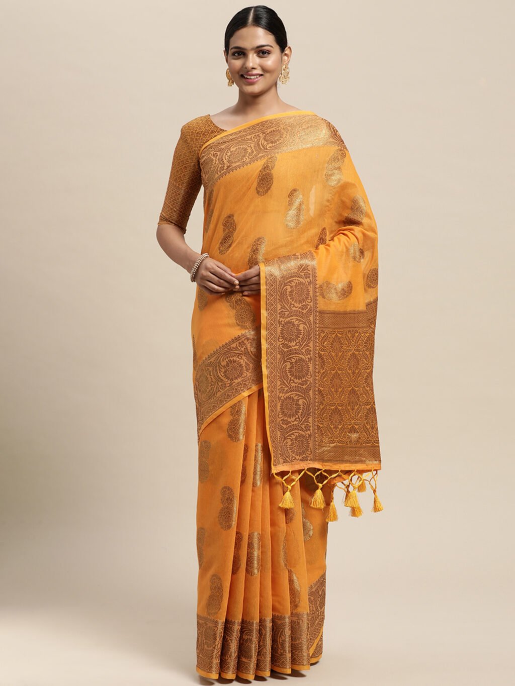 Image of Orange Silk Saree