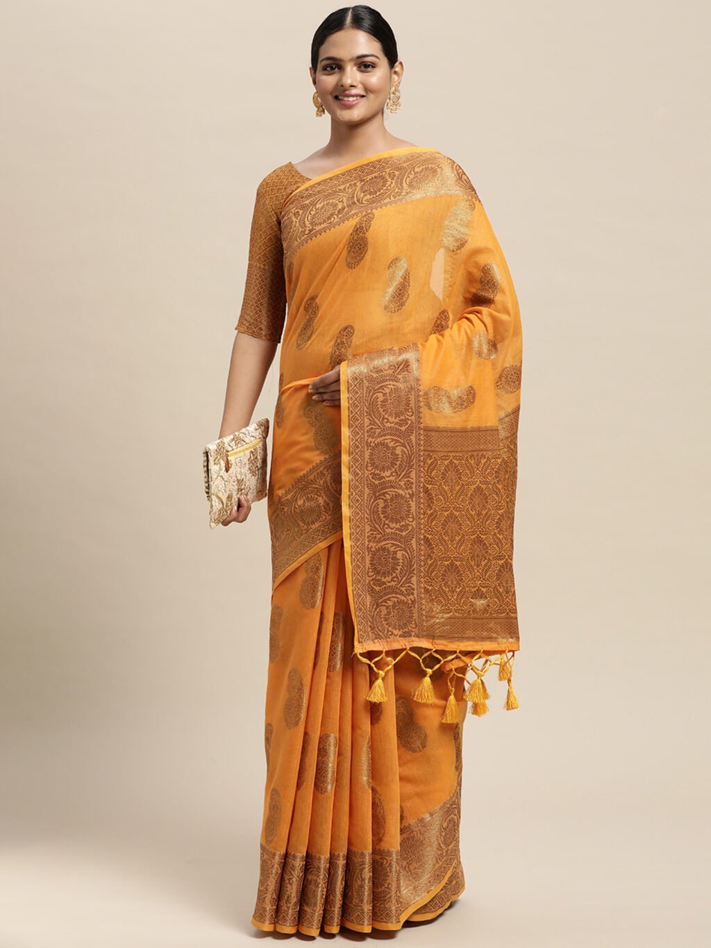 Orange Silk Saree - Image 3