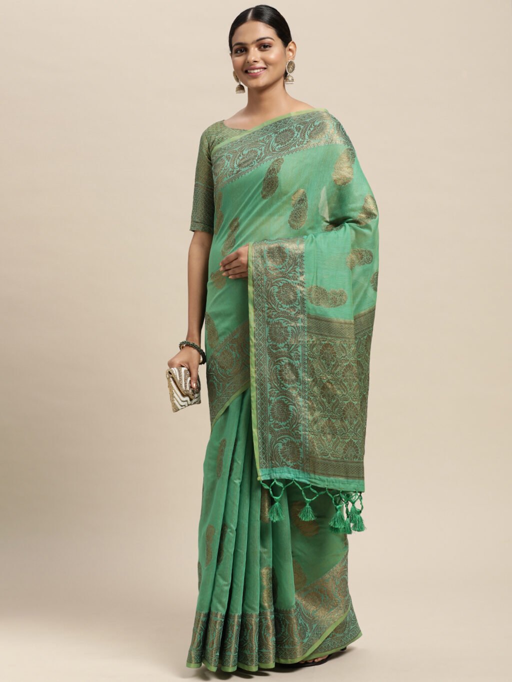 Green Silk Saree - Image 3