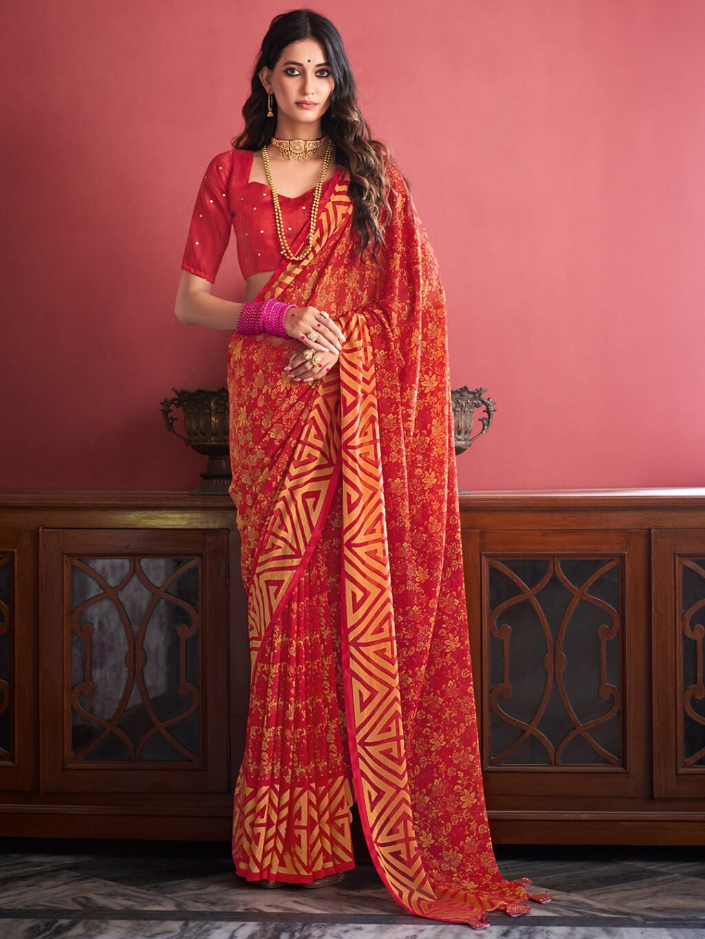 Image of Red Georgette Saree