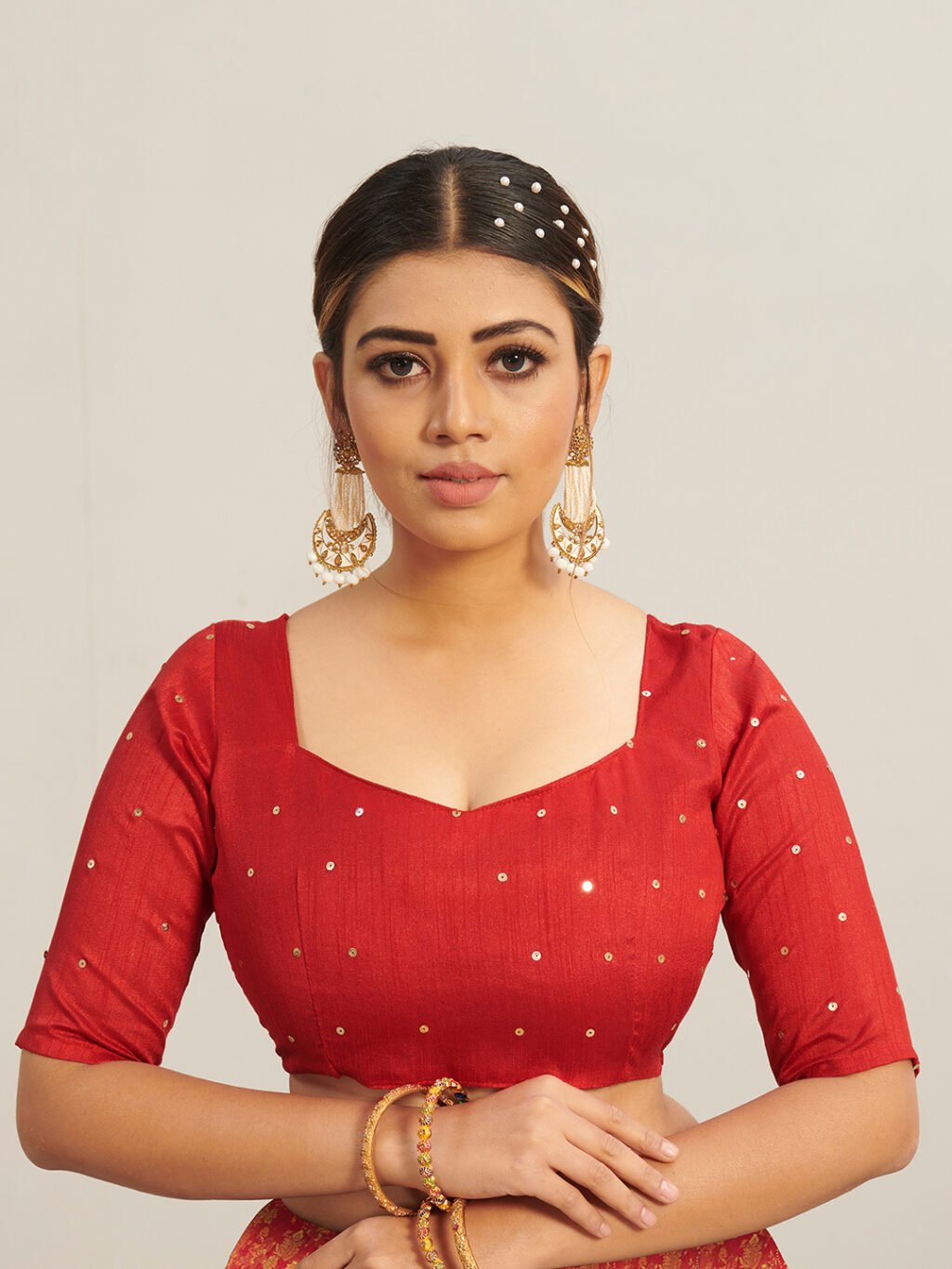 Classic Red Printed Georgette Saree - Image 4