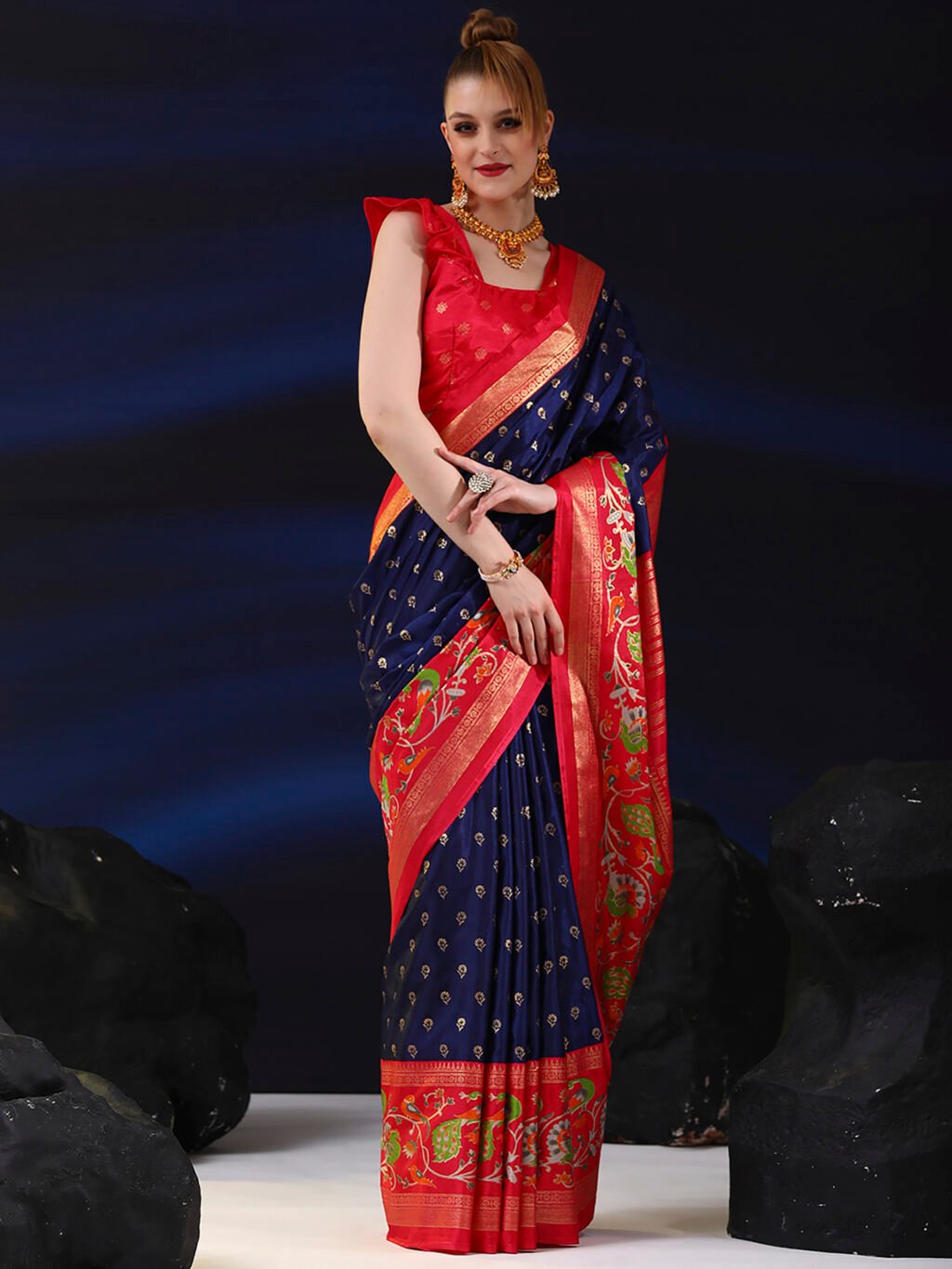 Image of Navy Blue Silk Saree