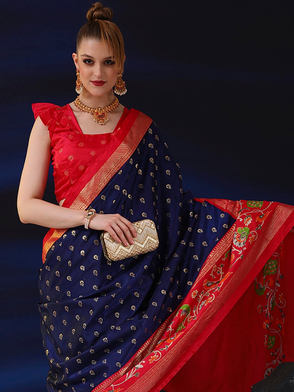 Navy Blue Silk Saree - Image 4