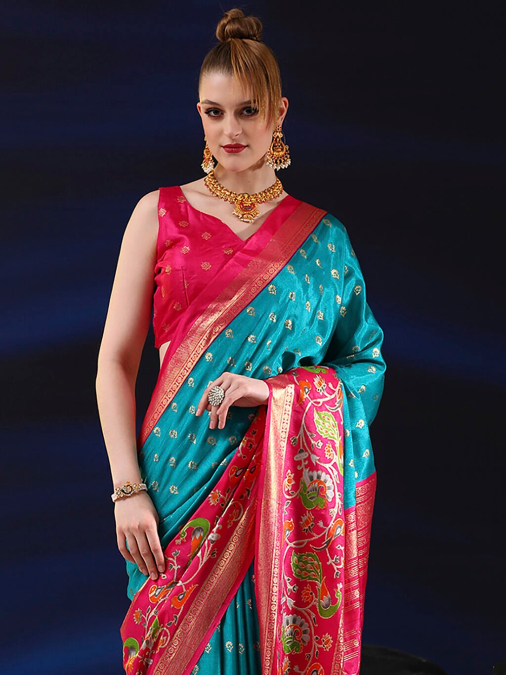 Blue Silk Saree - Image 4