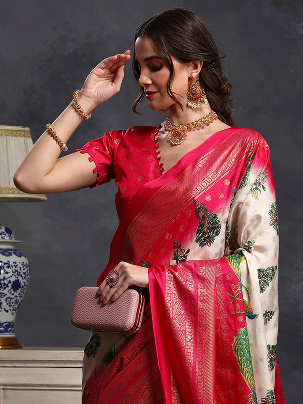 Cream Silk Saree - Image 4