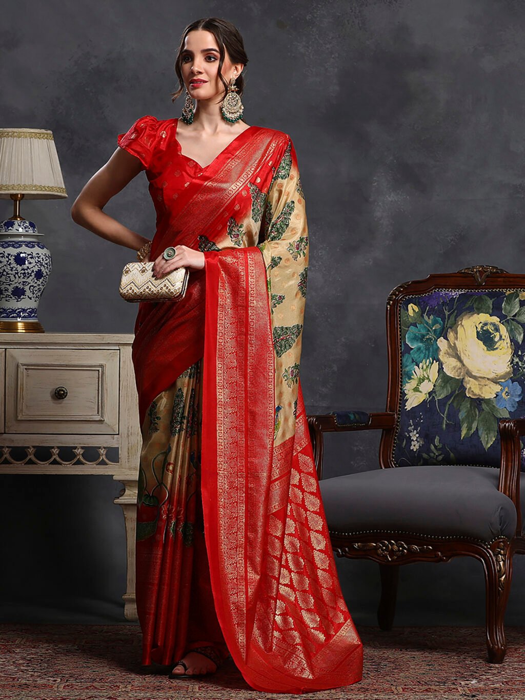 Image of Beige Silk Saree