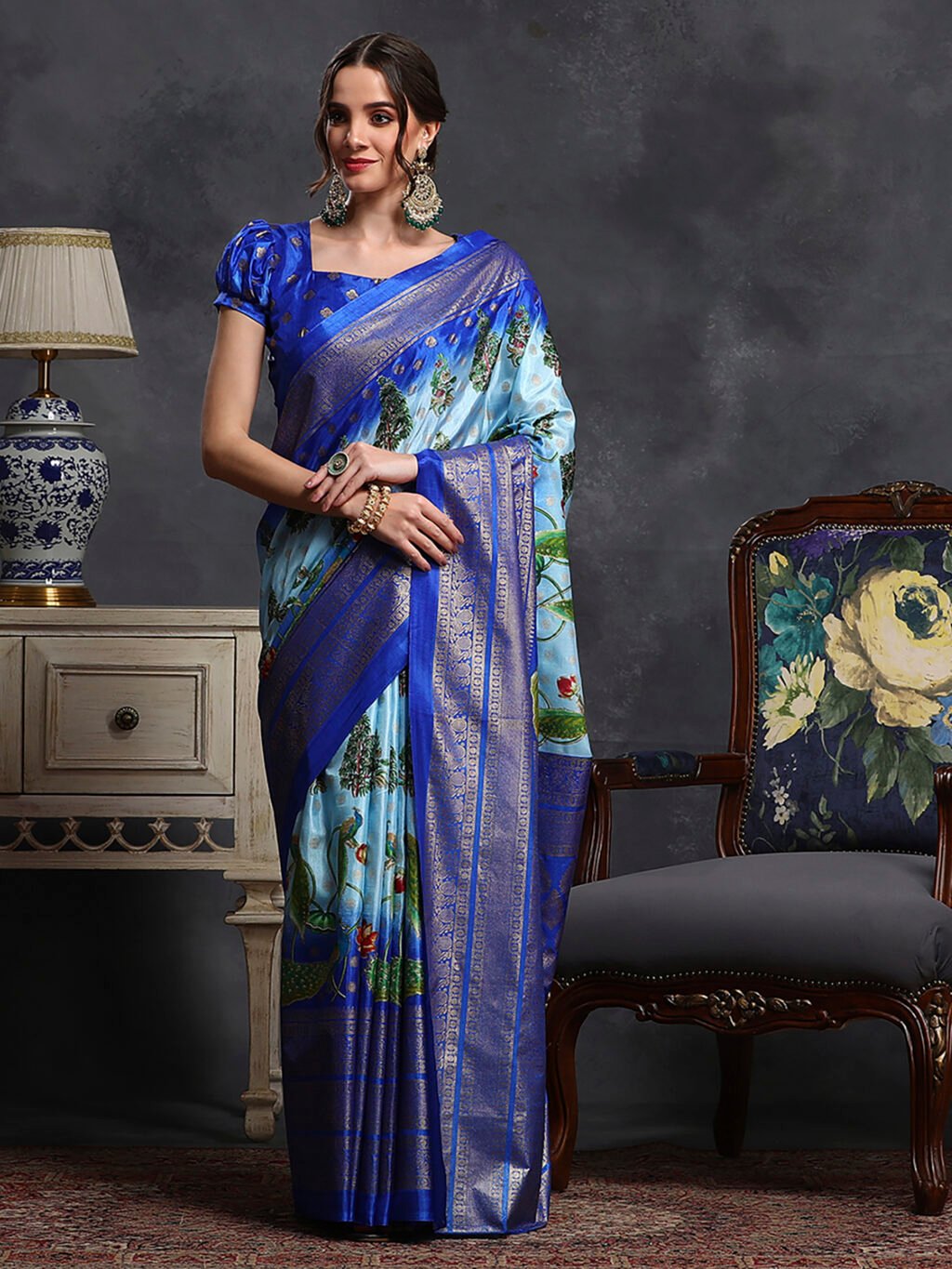 Image of Light Blue Silk Saree