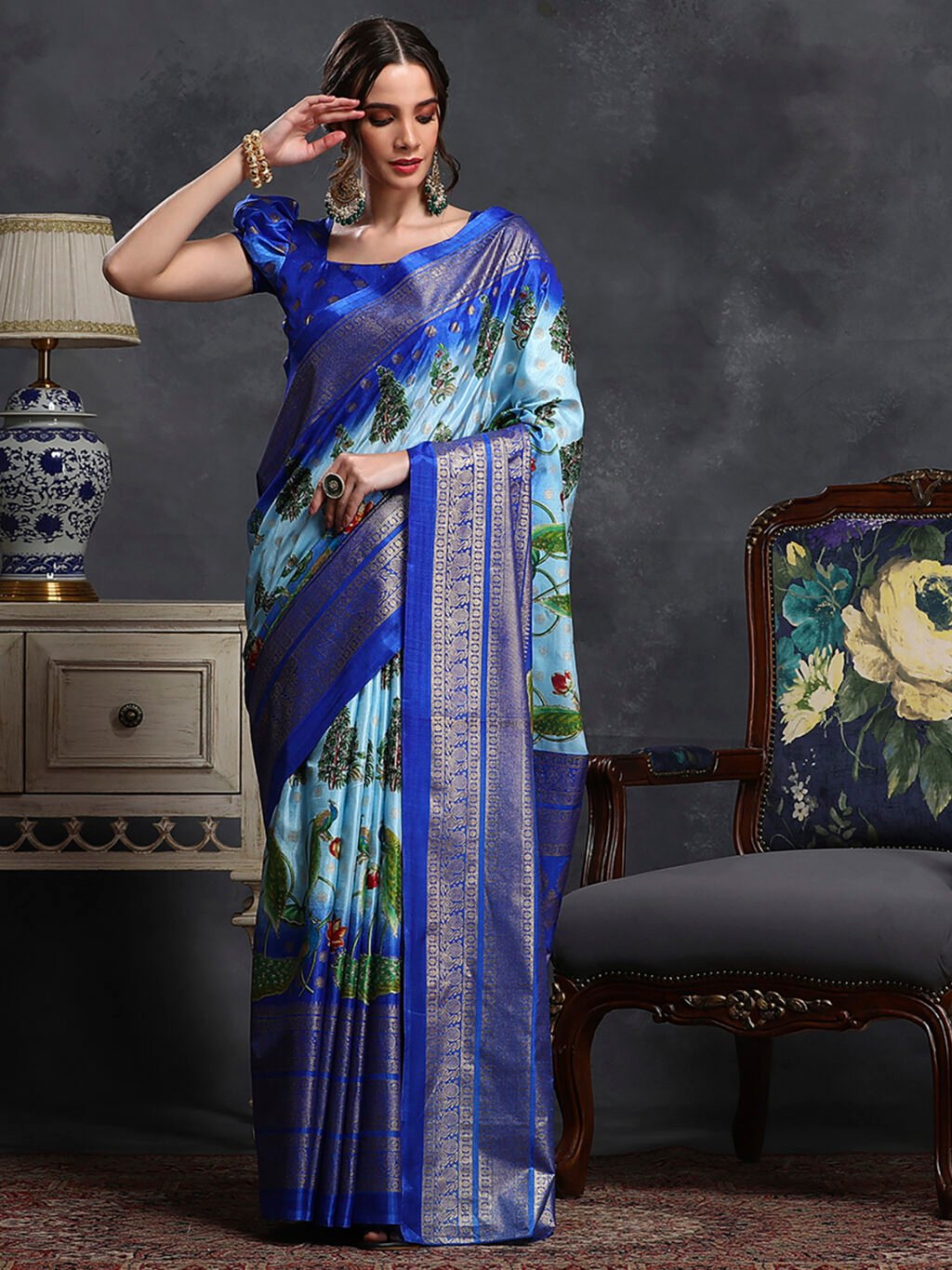 Light Blue Silk Saree - Image 3