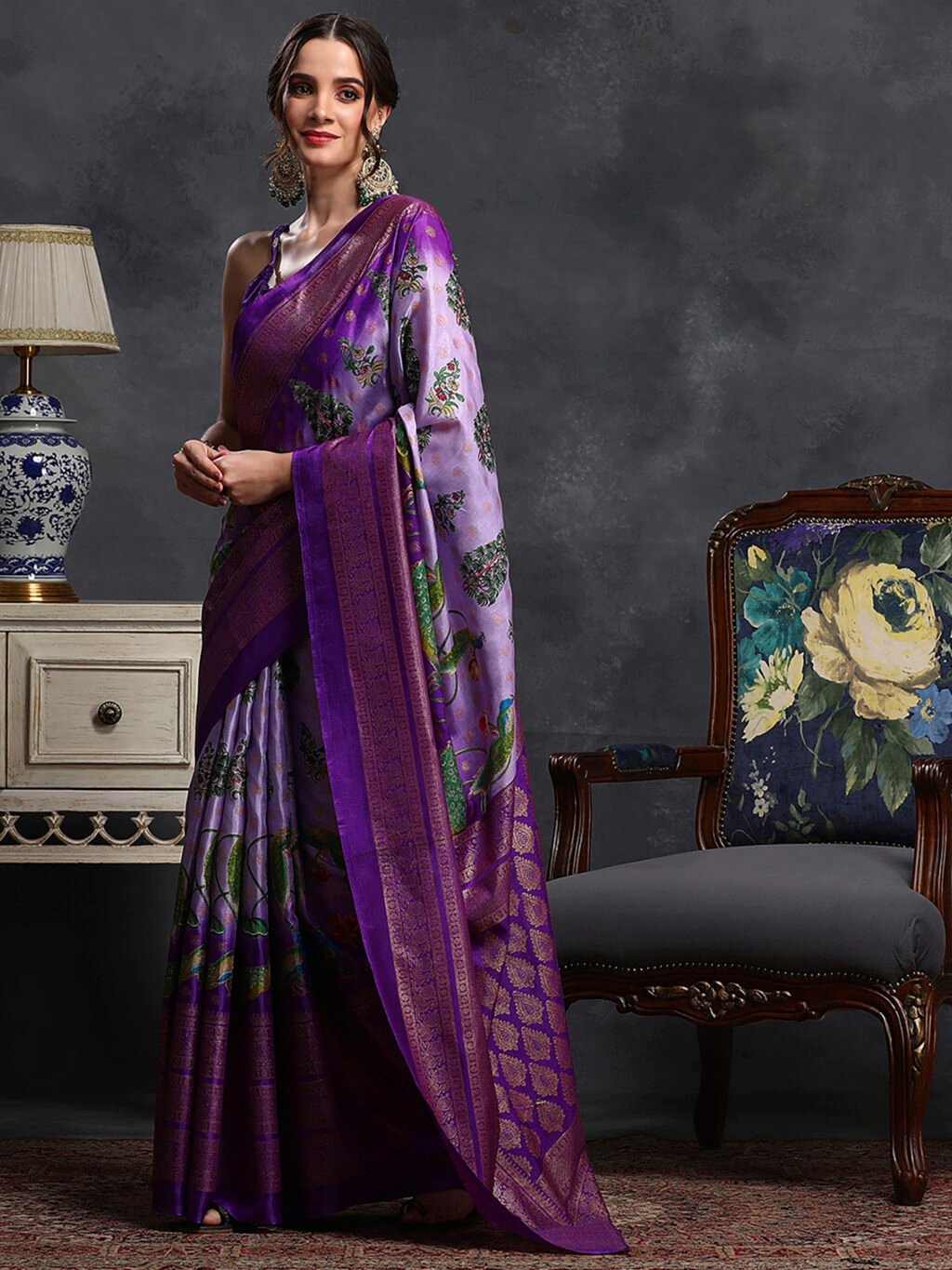 Lavendar Silk Saree - Image 3