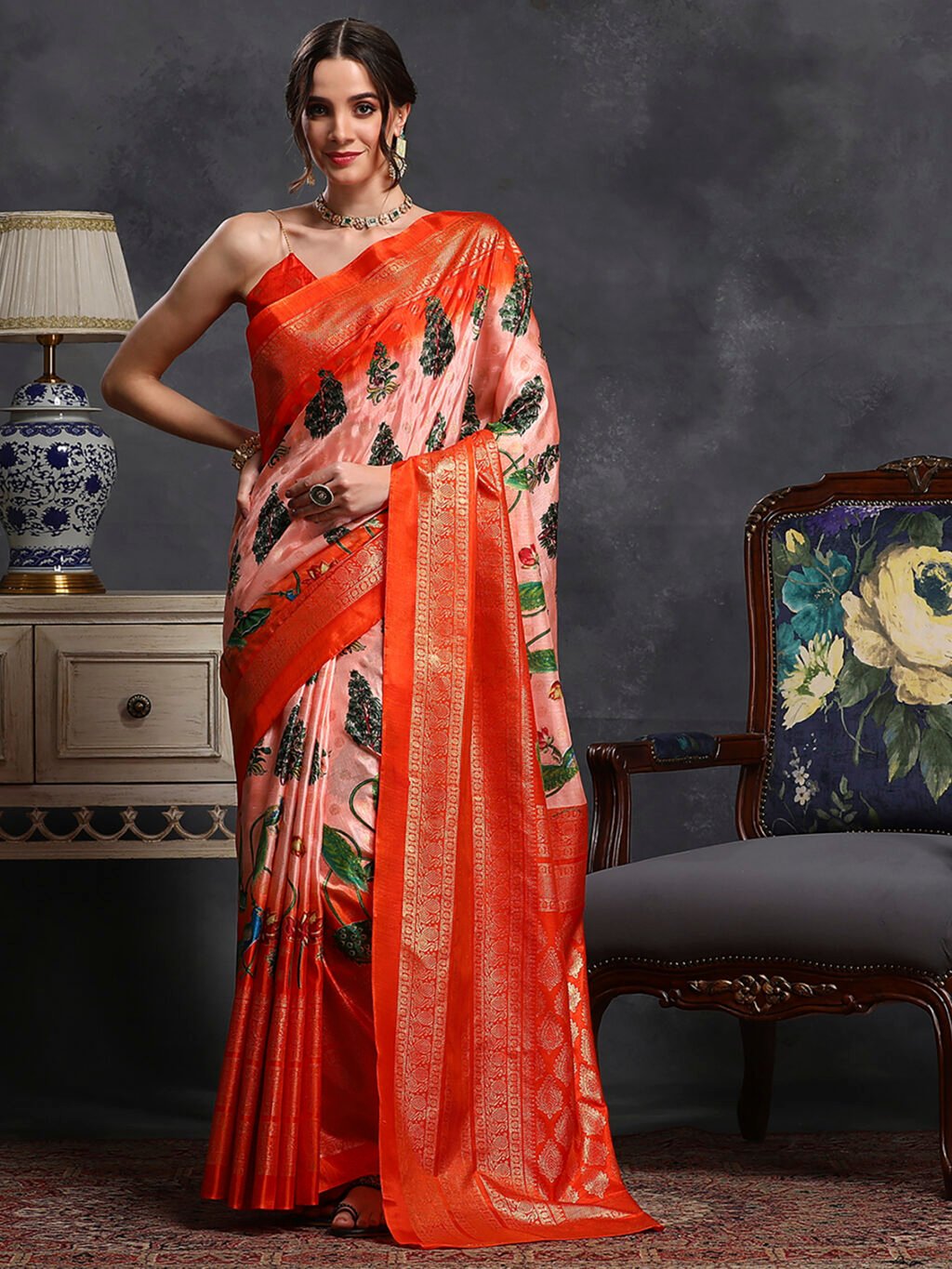 Image of Peach Silk Saree