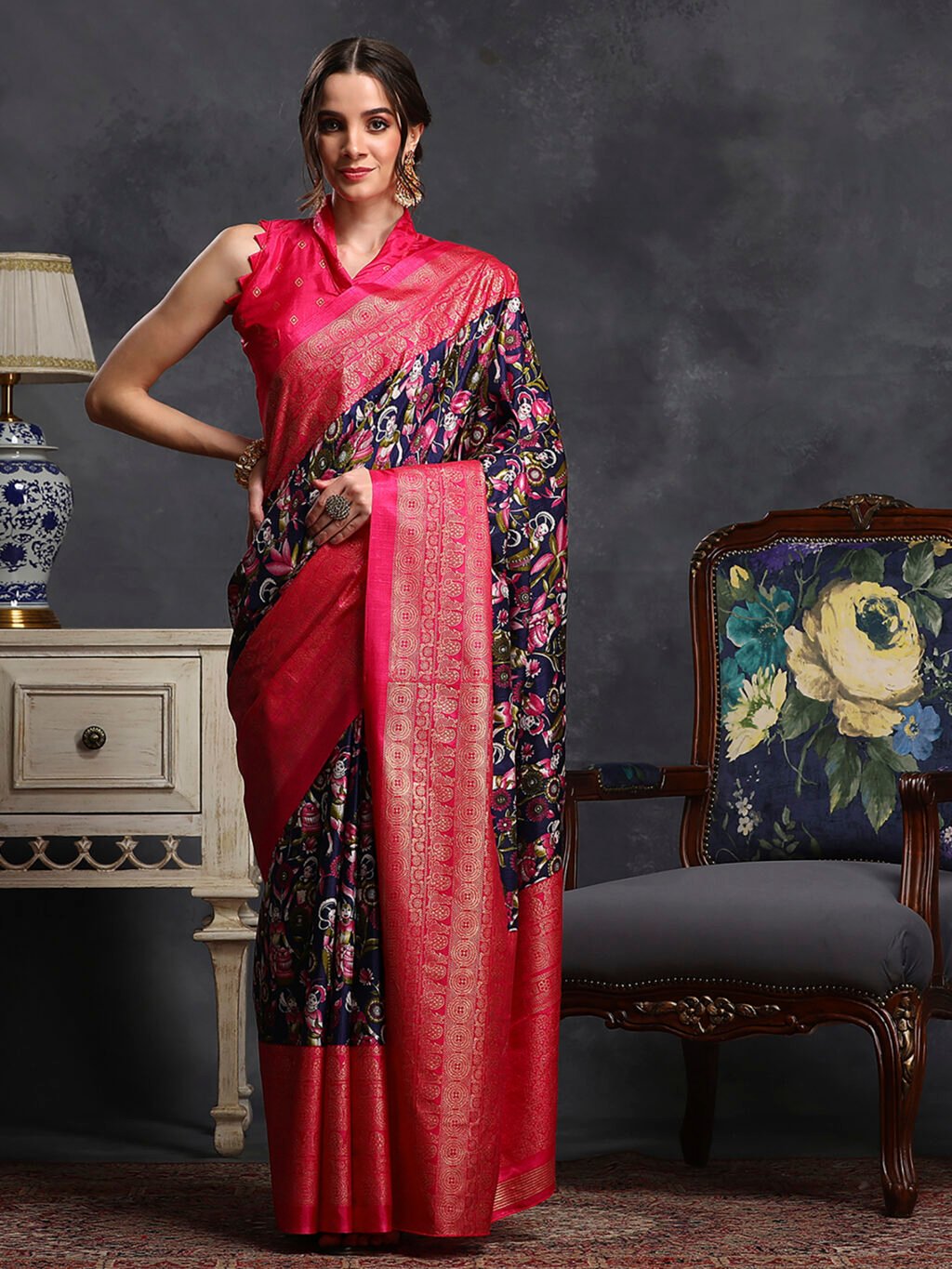 Image of Navy Blue Silk Saree