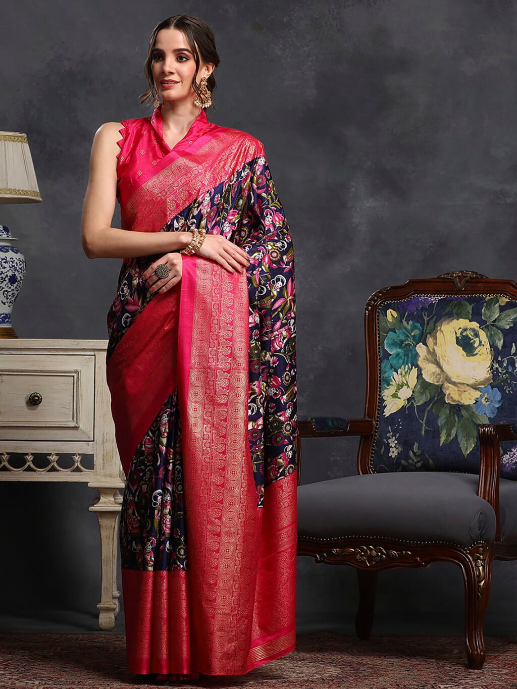 Navy Blue Silk Saree - Image 3