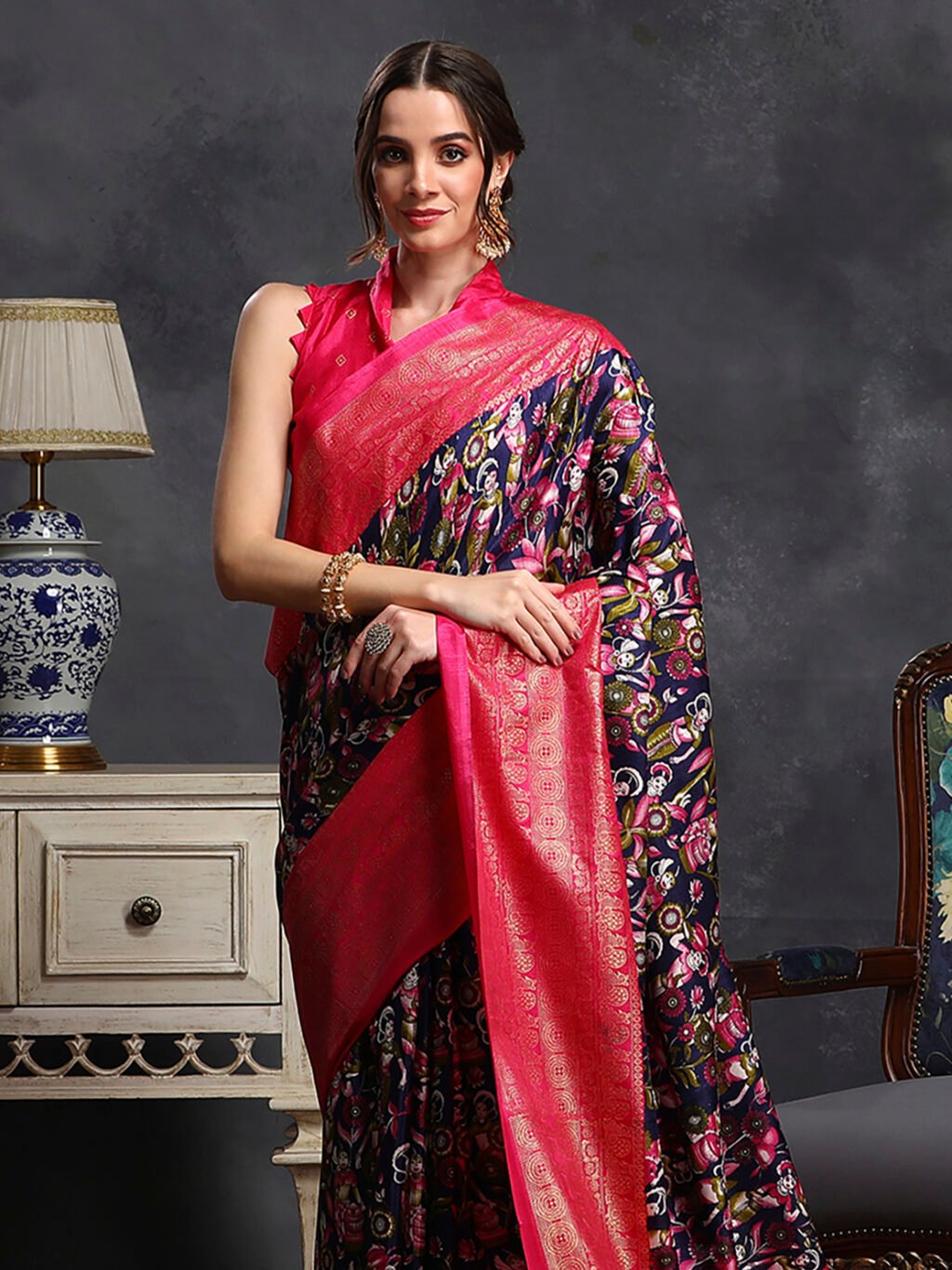 Navy Blue Silk Saree - Image 4