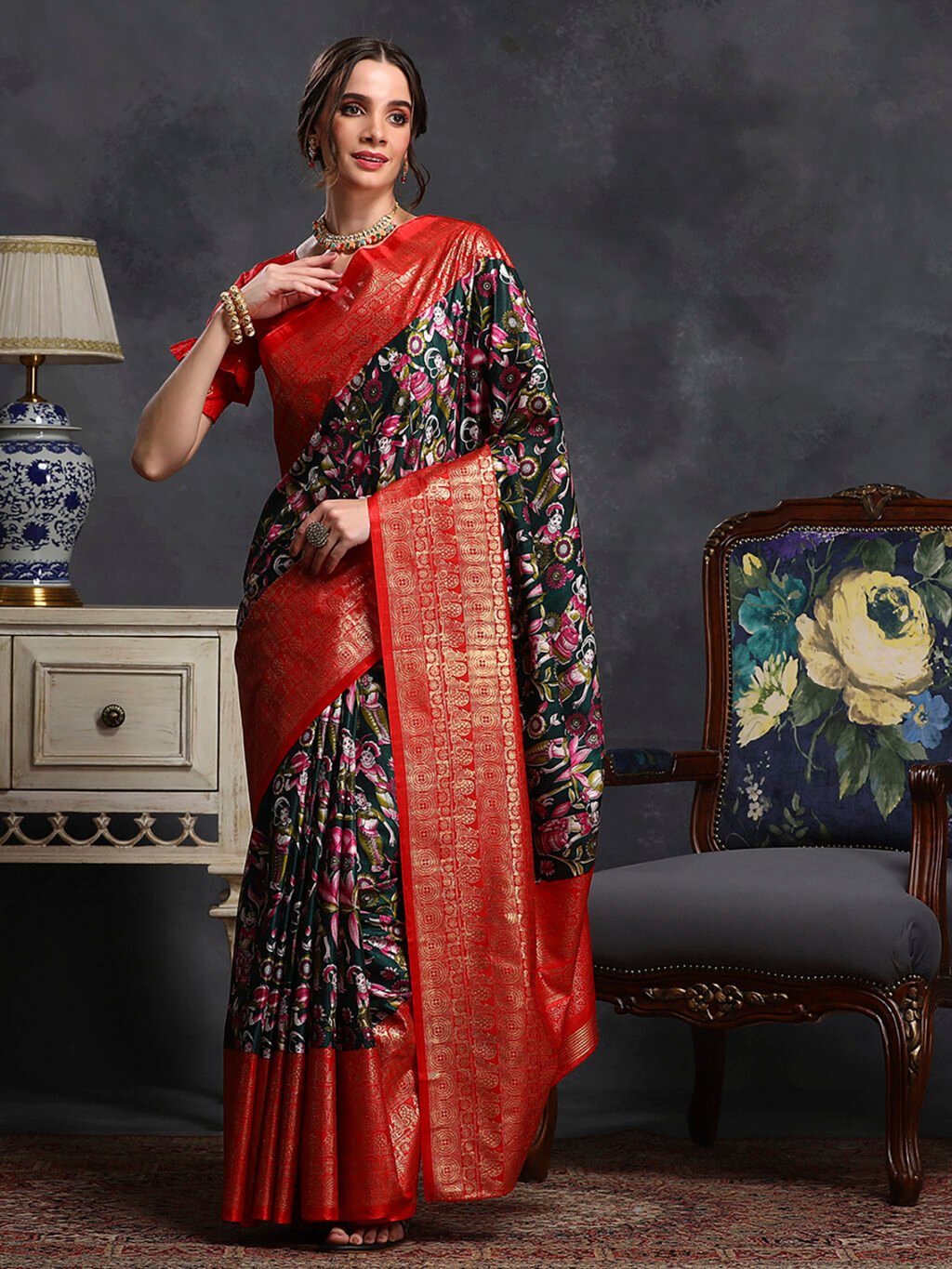 Image of Dark Green Silk Saree