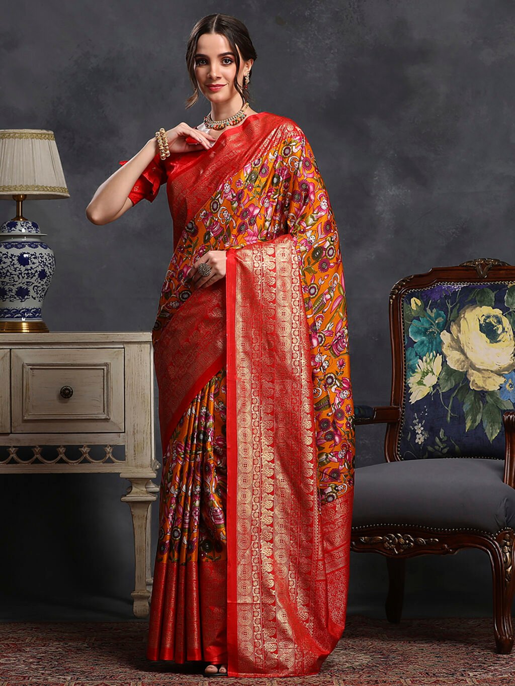 Image of Orange Silk Saree