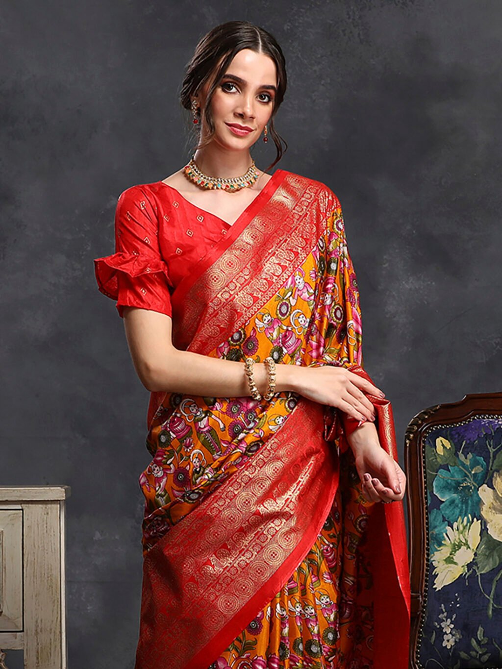 Orange Silk Saree - Image 4