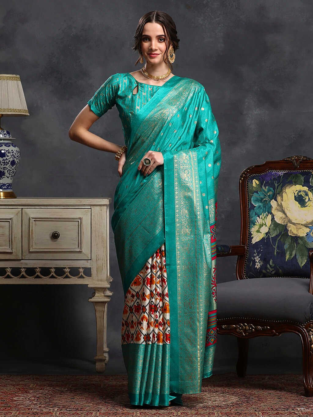 Image of Light Blue Silk Saree