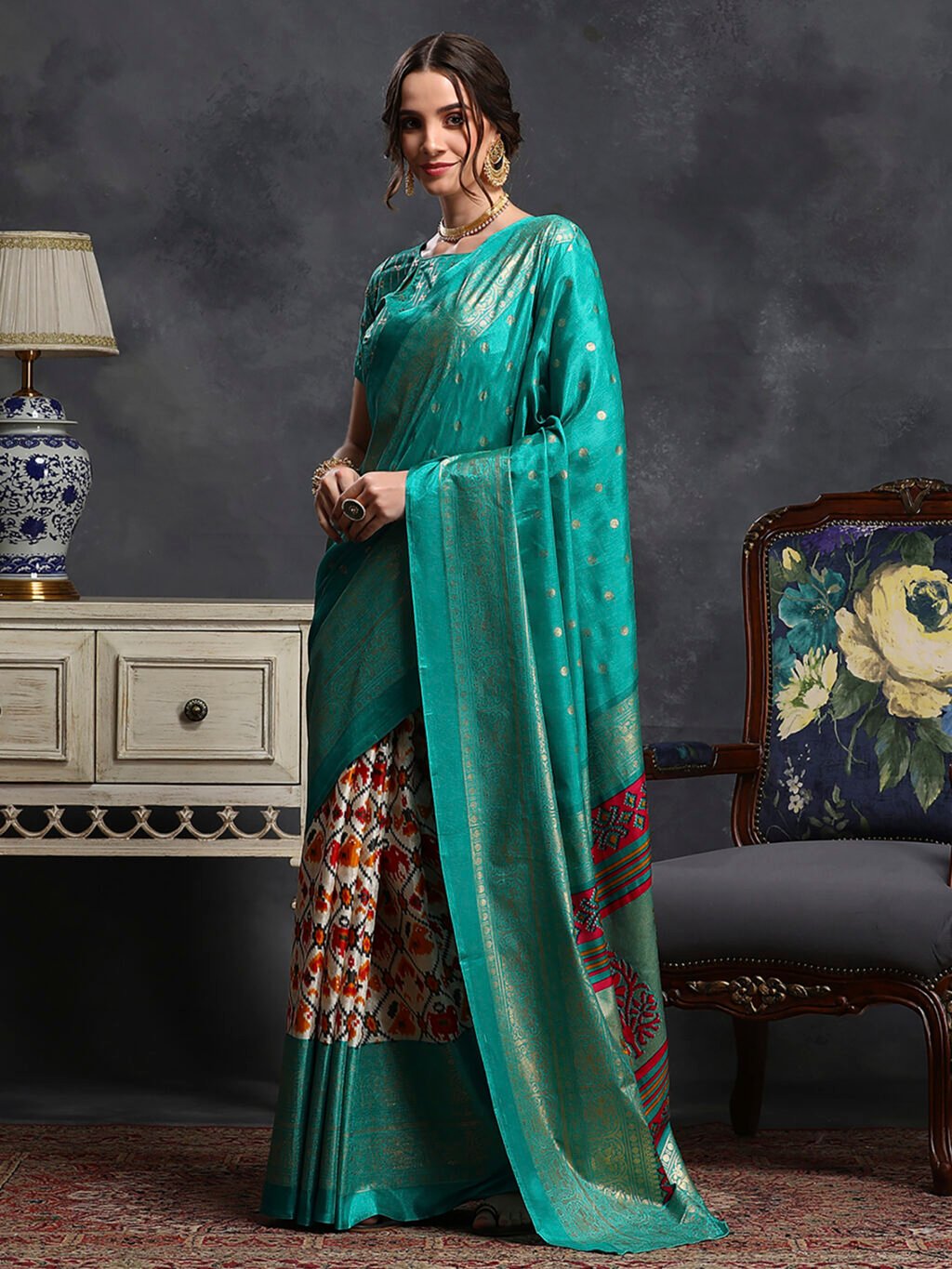 Light Blue Silk Saree - Image 3
