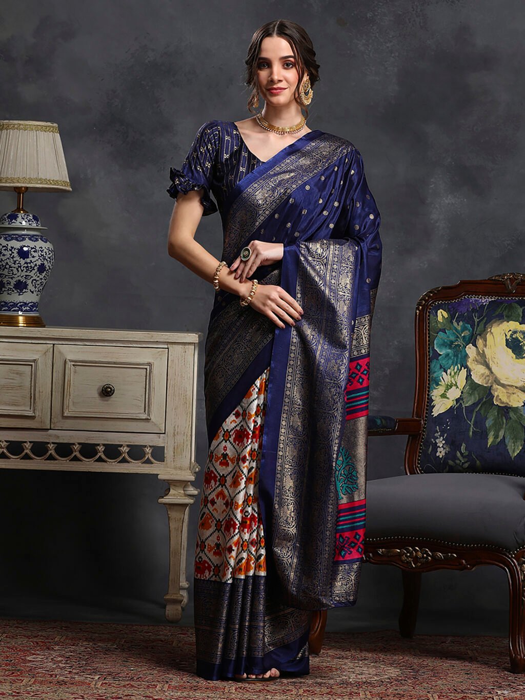 Image of Navy Blue Silk Saree