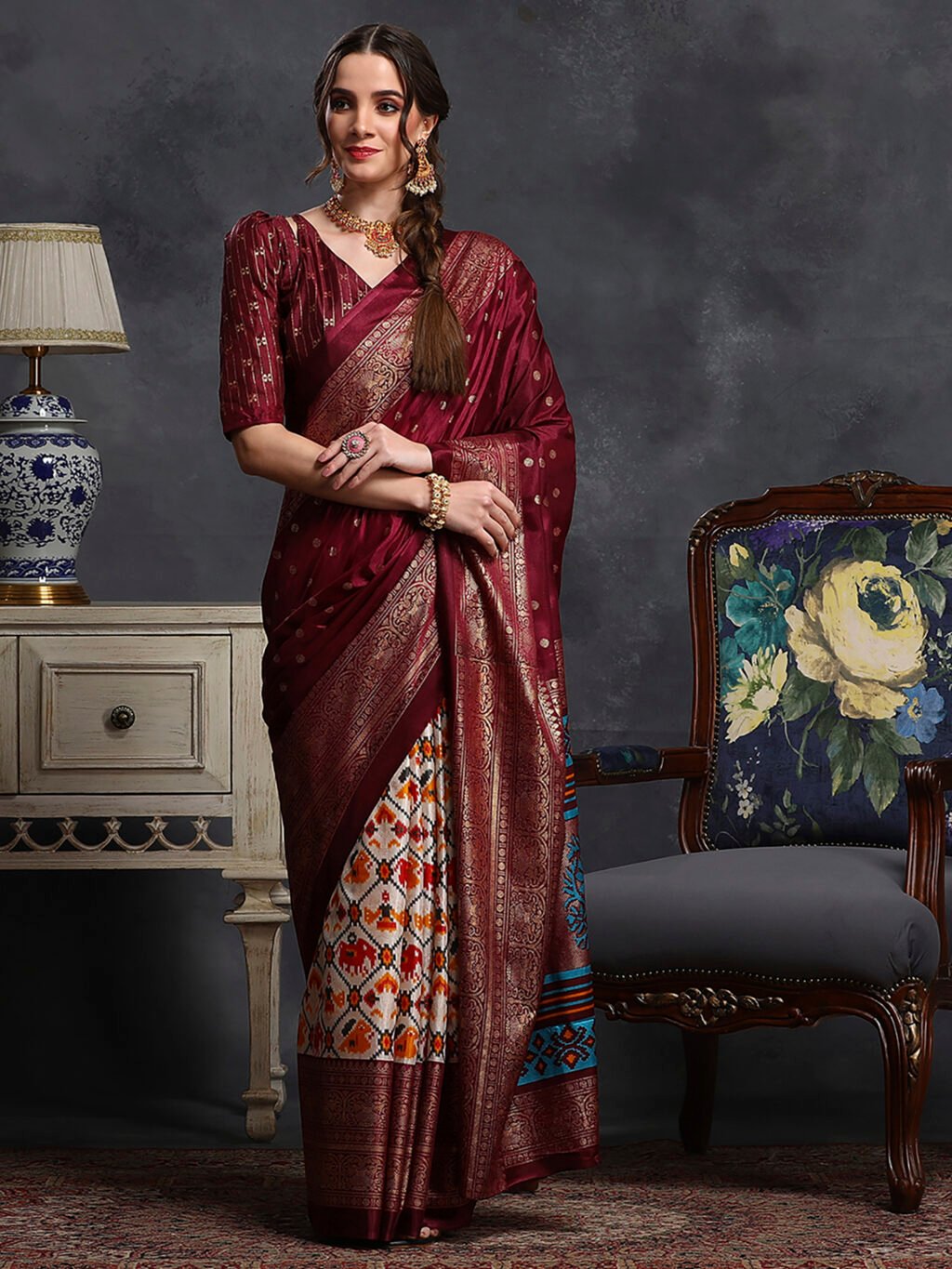 Image of Maroon Silk Saree