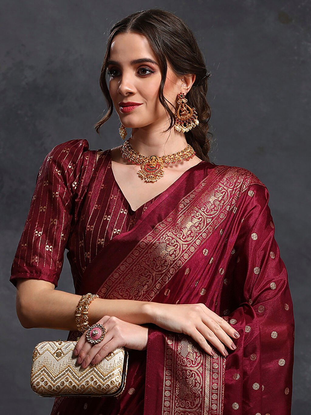 Maroon Silk Saree - Image 4