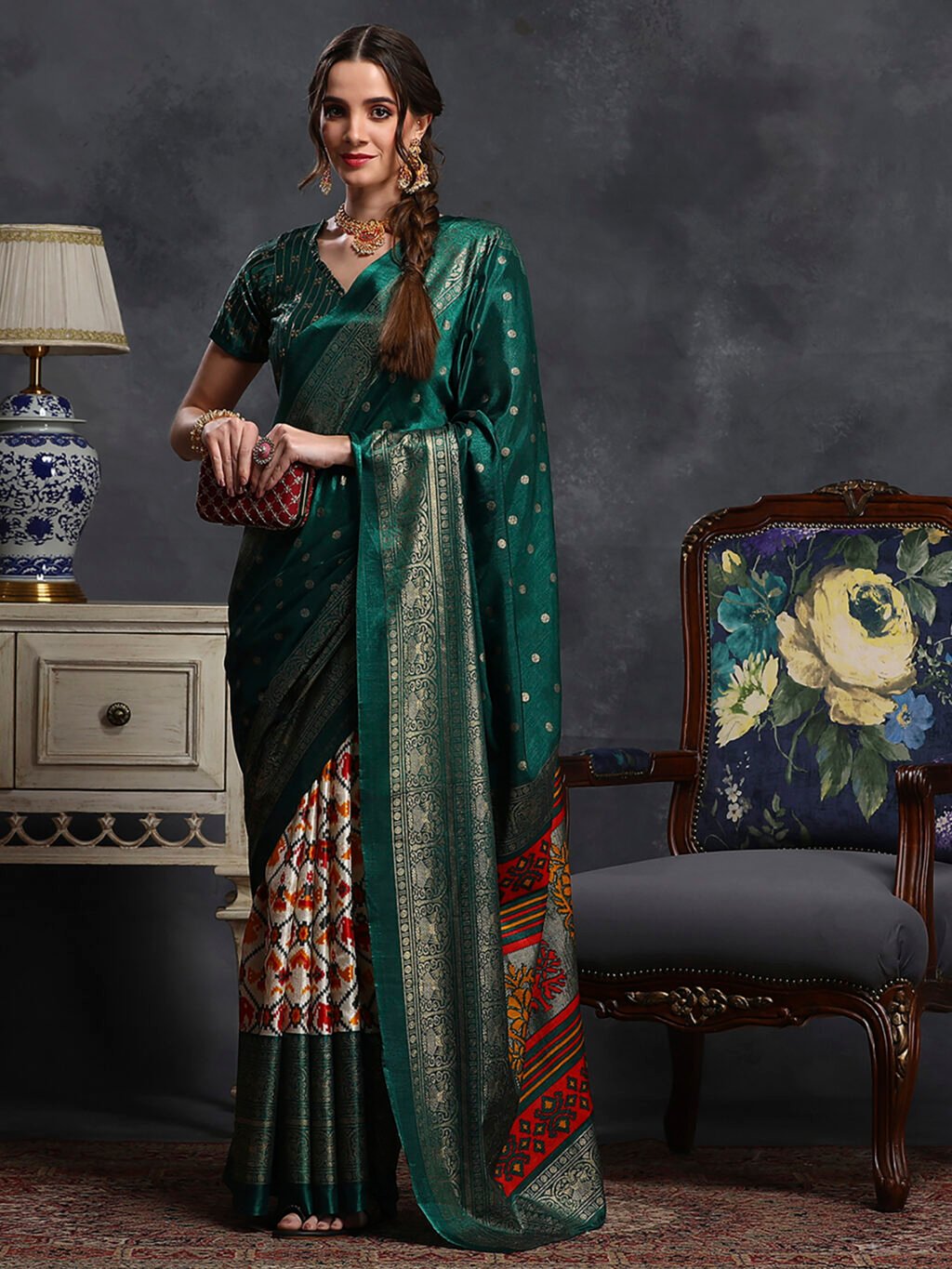 Green Silk Saree - Image 3