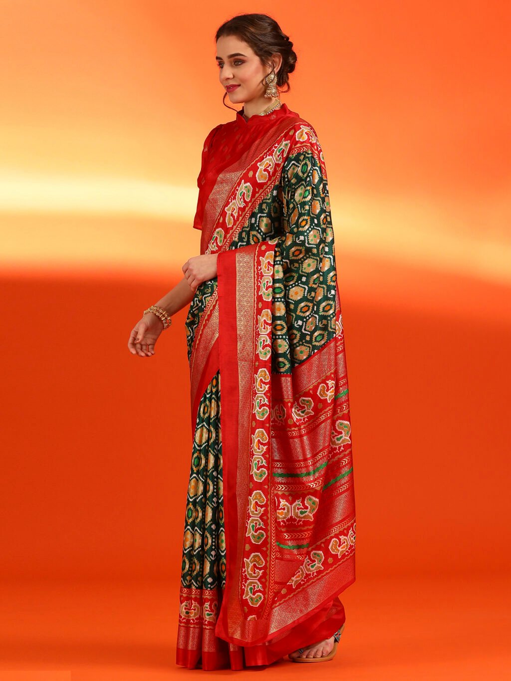 Dark Green Silk Saree - Image 3