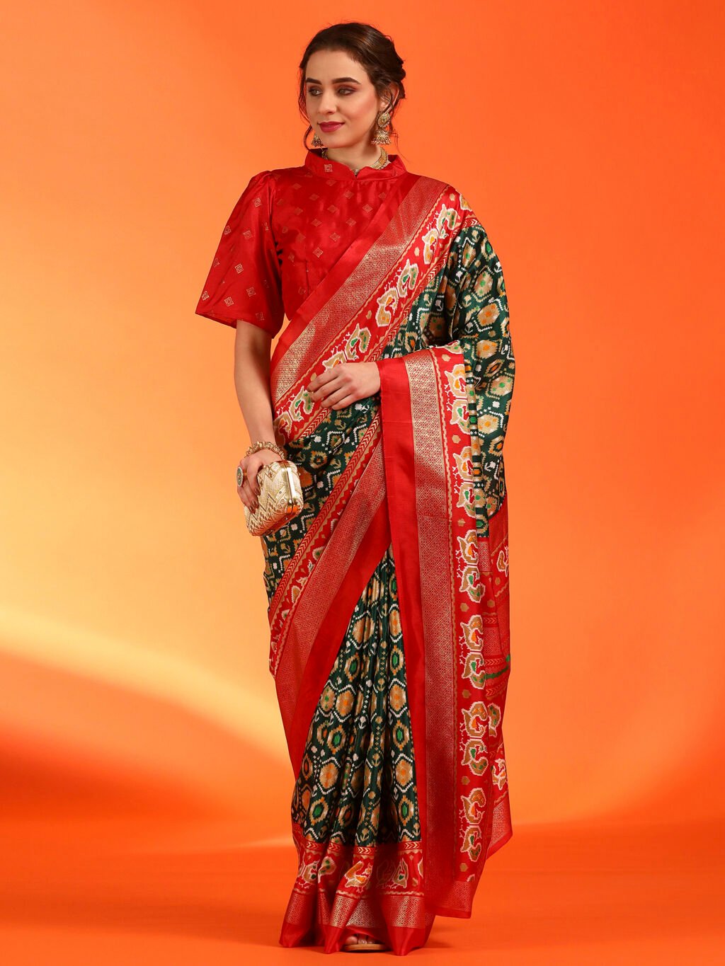 Dark Green Silk Saree - Image 4