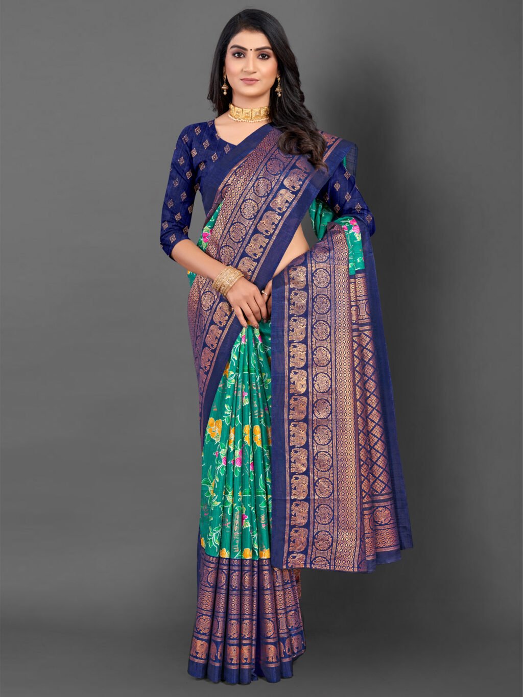 Image of Teal Blue Silk Saree