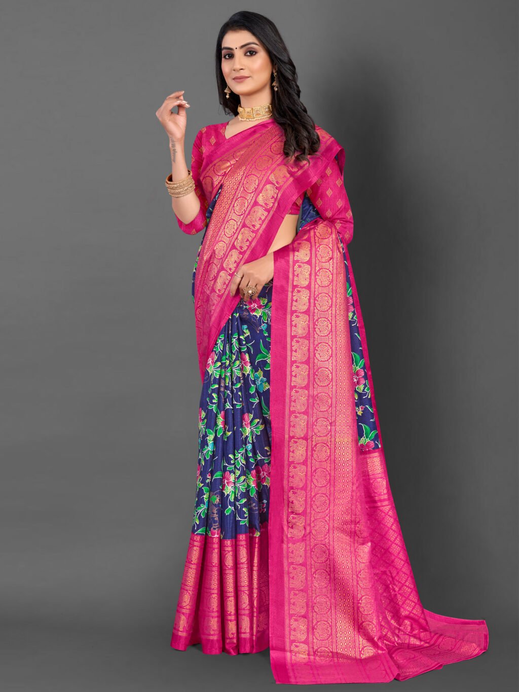 Image of Navy Blue Silk Saree