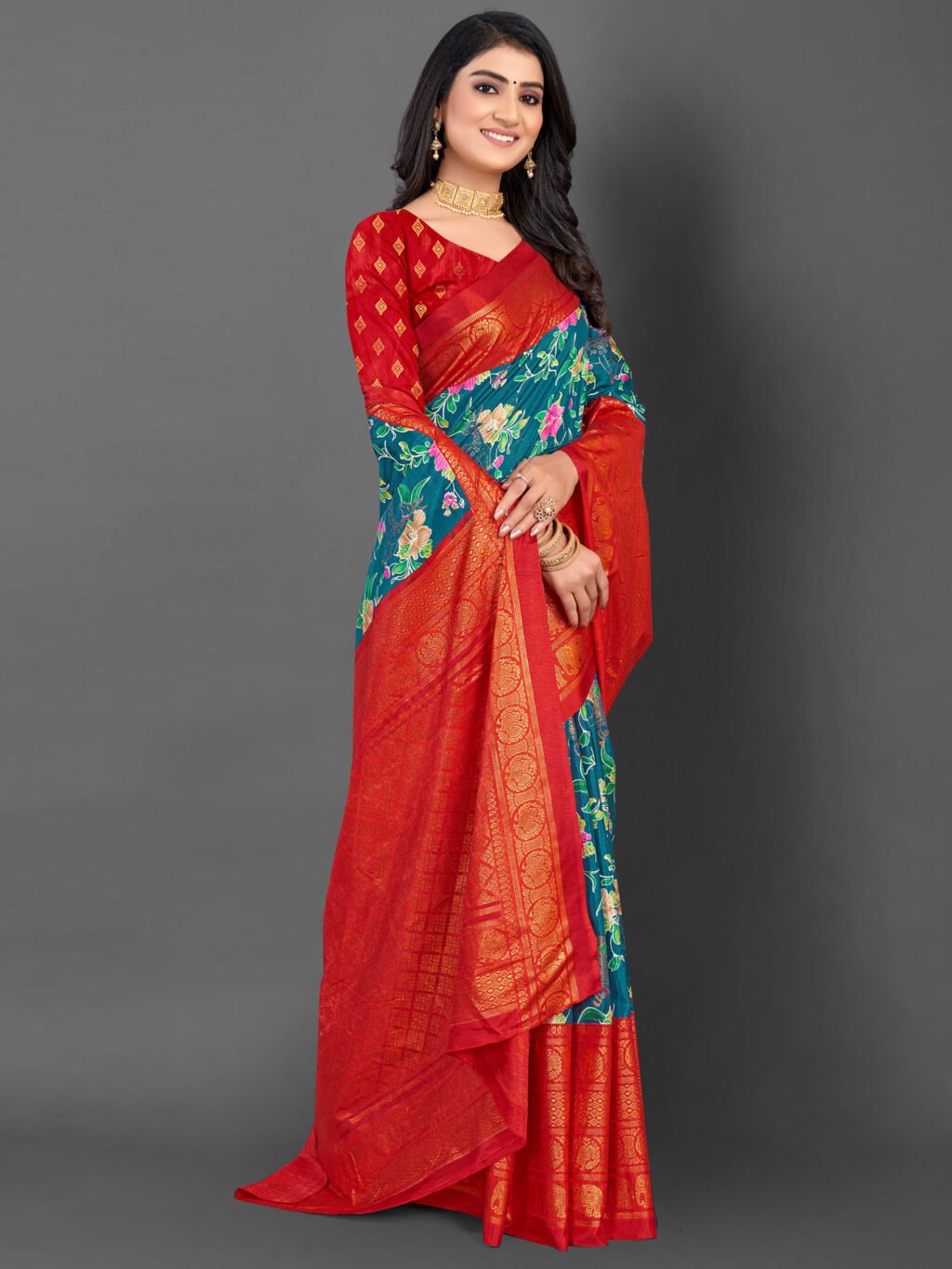 Image of Teal Blue Silk Saree