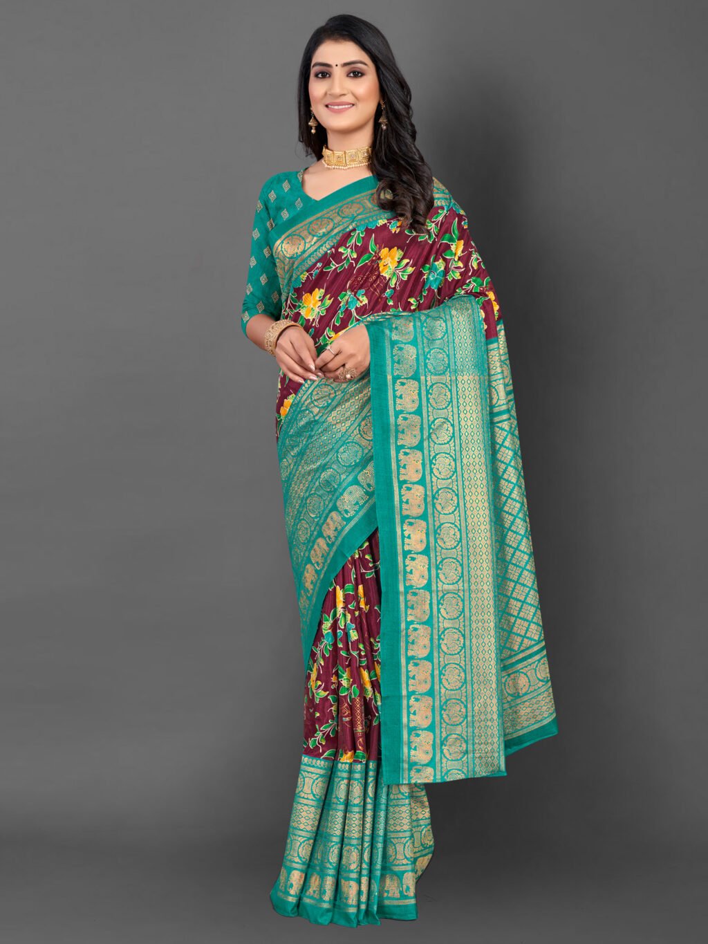 Image of Burgundy Silk Saree