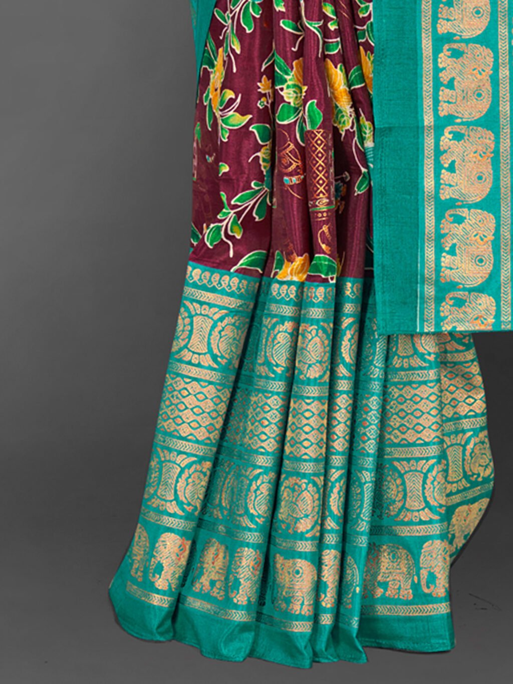 Burgundy Silk Saree - Image 4