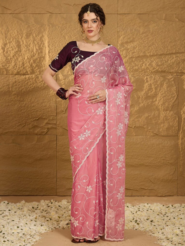 Image of Pink Chiffon Saree