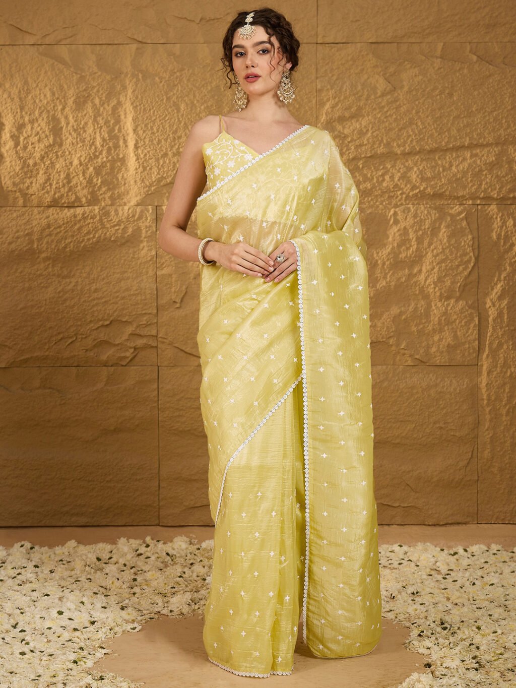 Image of Yellow Chiffon Saree