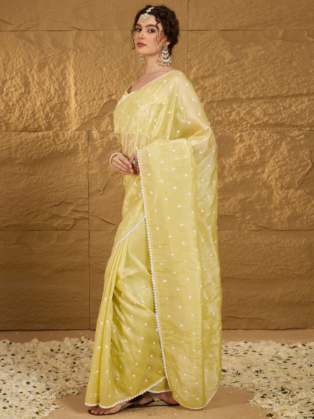Yellow Chiffon Saree - Image 3