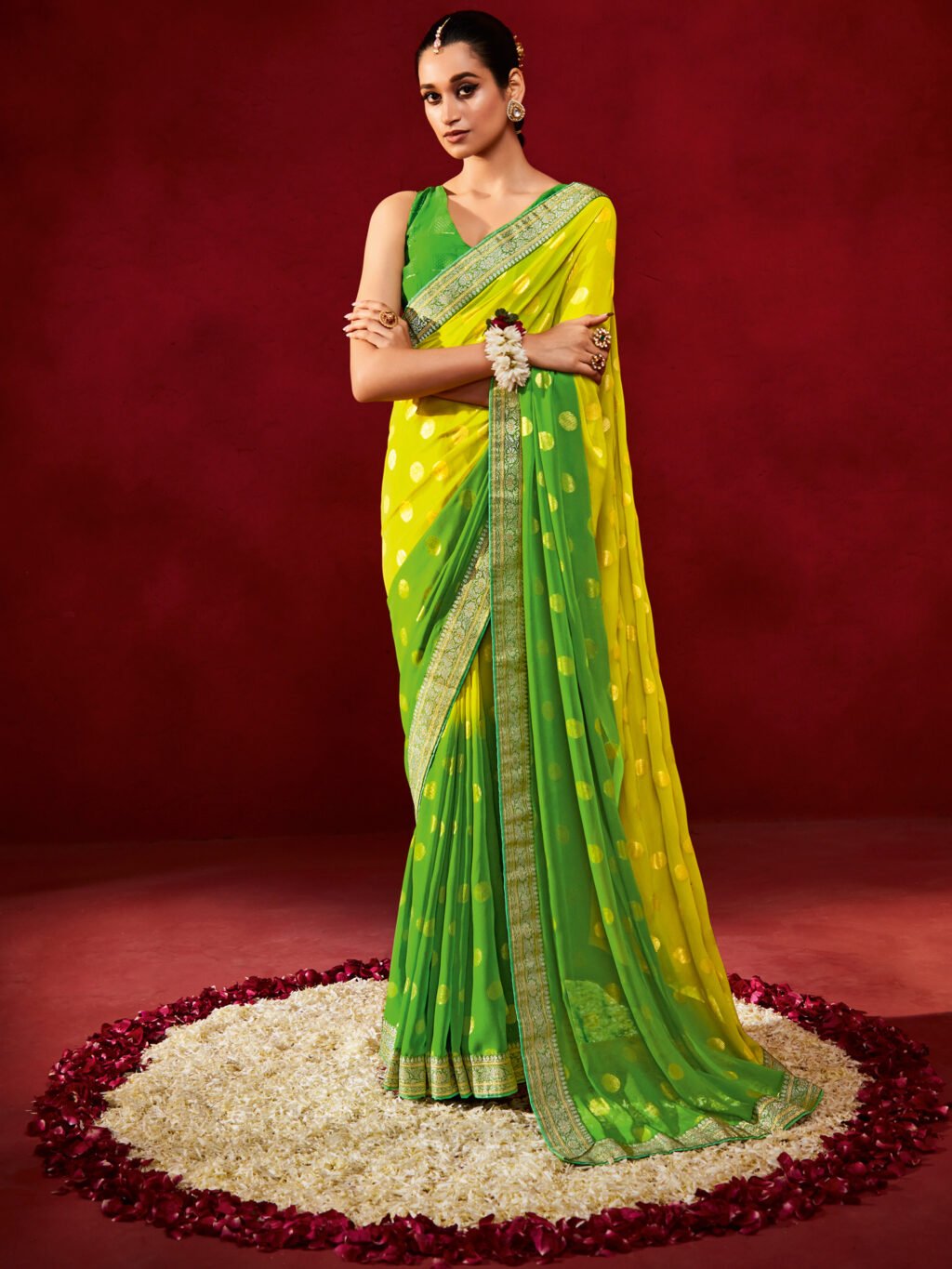 Image of Yellow Georgette Saree