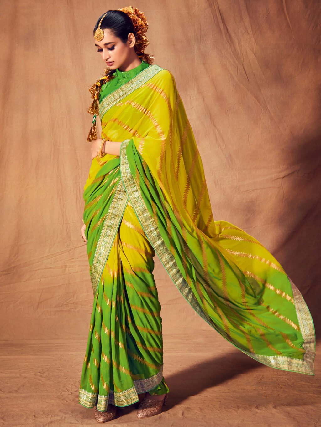 Image of Yellow Georgette Saree