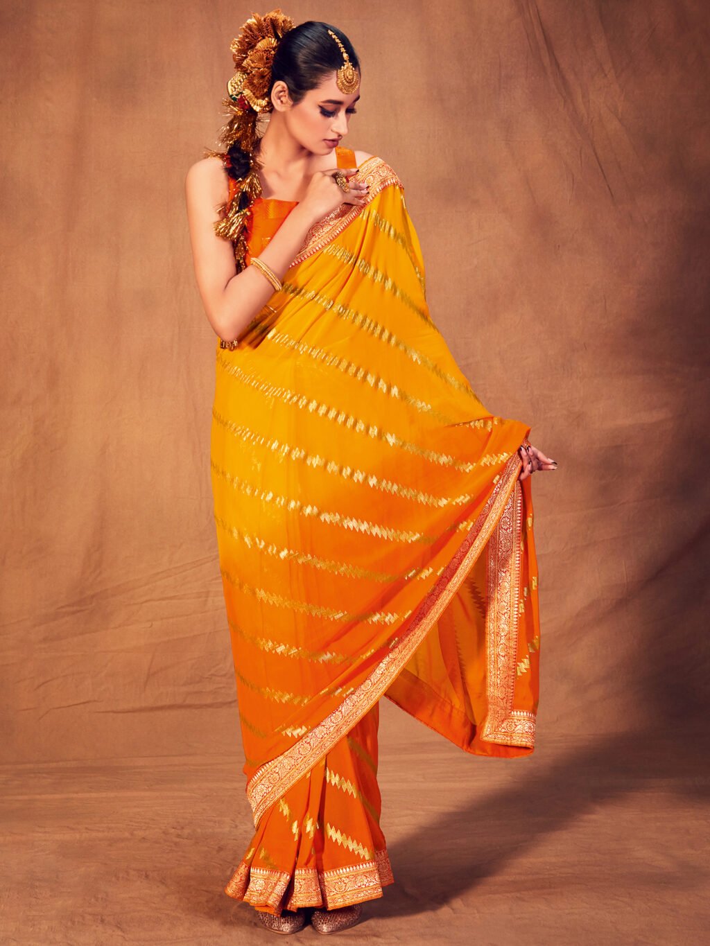 Image of Yellow Georgette Saree