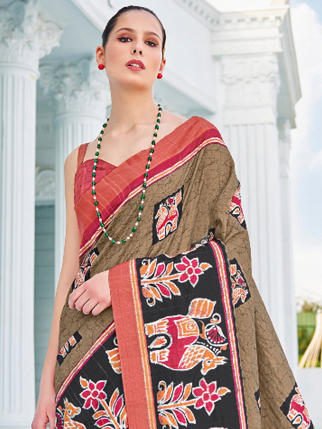 Olive Cotton Saree - Image 3