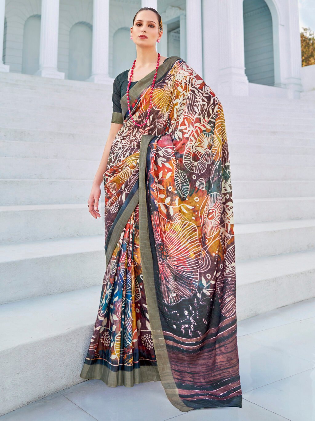 Image of Multicolored Cotton Saree