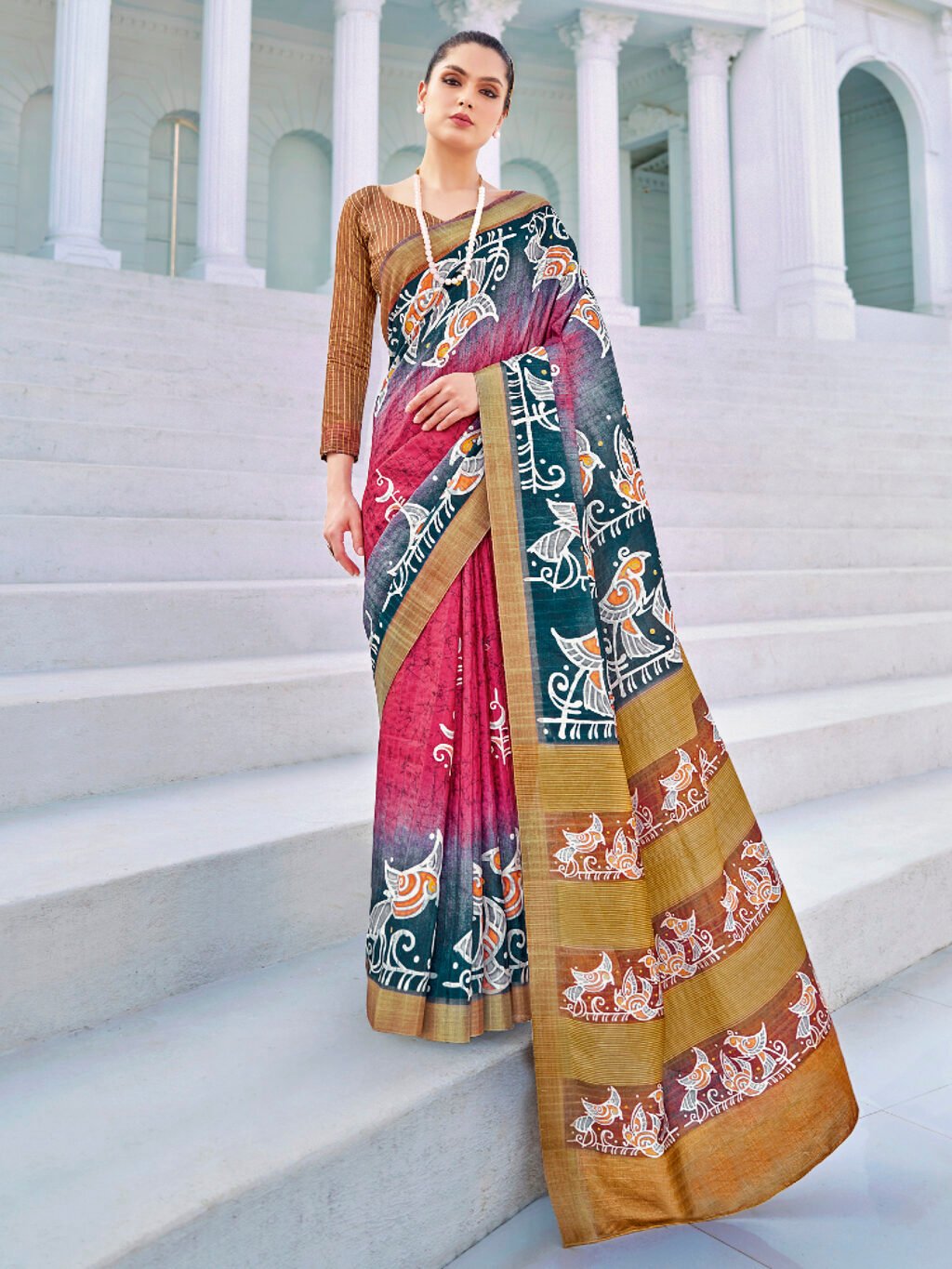 Image of Pink Cotton Saree