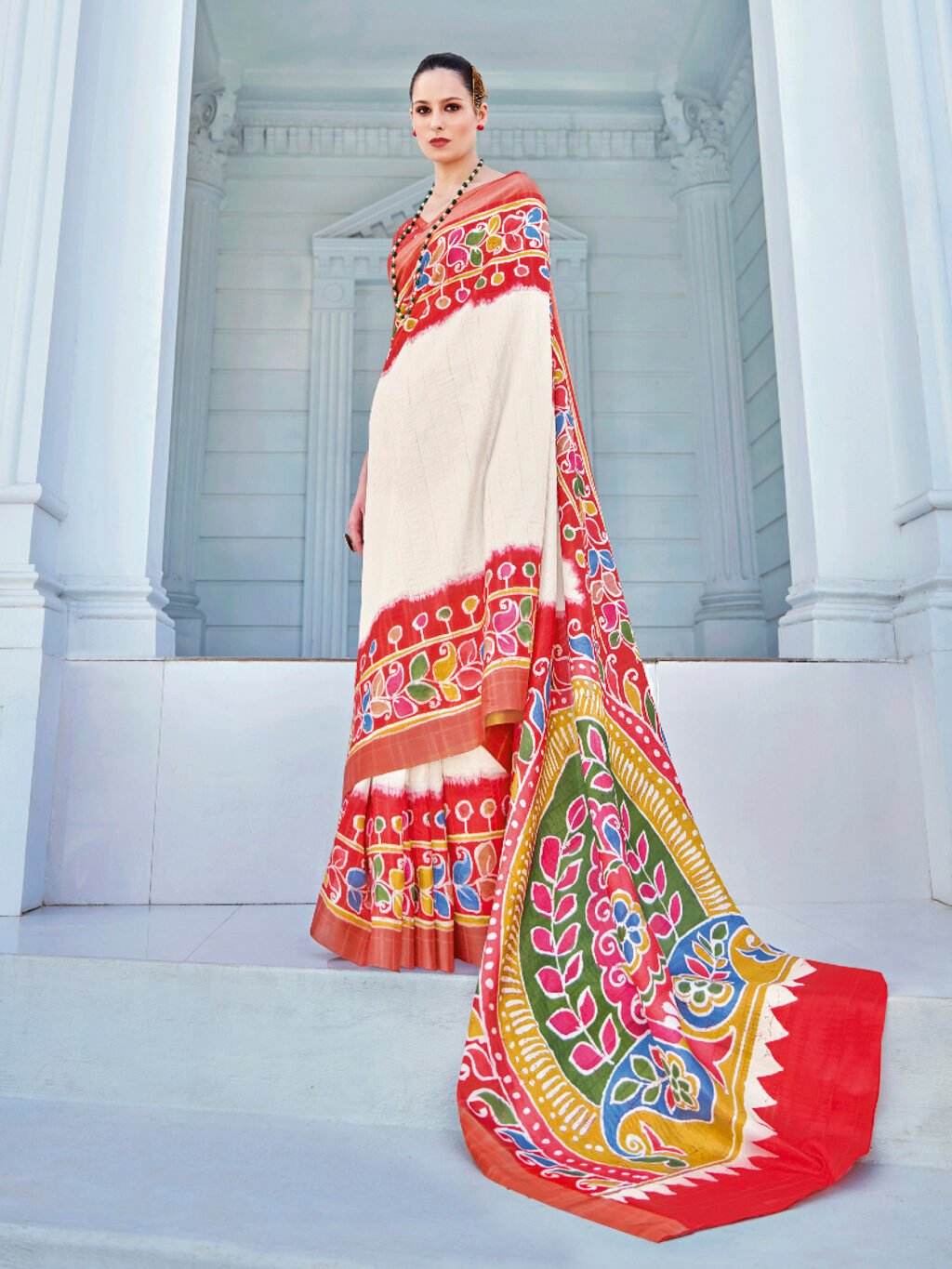 Image of White Cotton Saree
