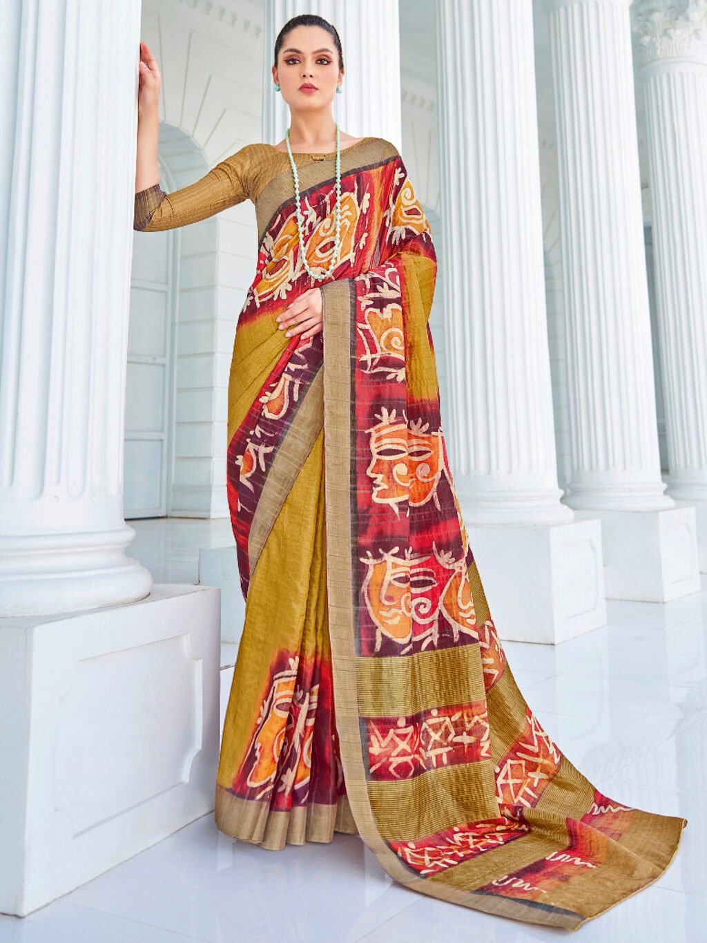 Image of Olive Cotton Saree