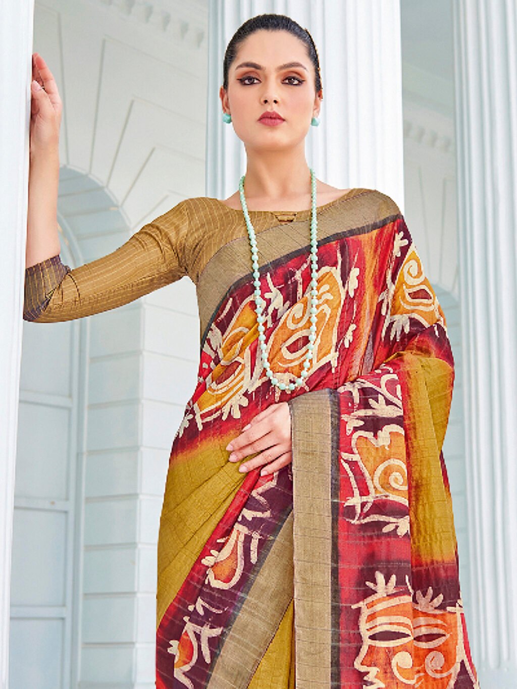 Olive Cotton Saree - Image 3