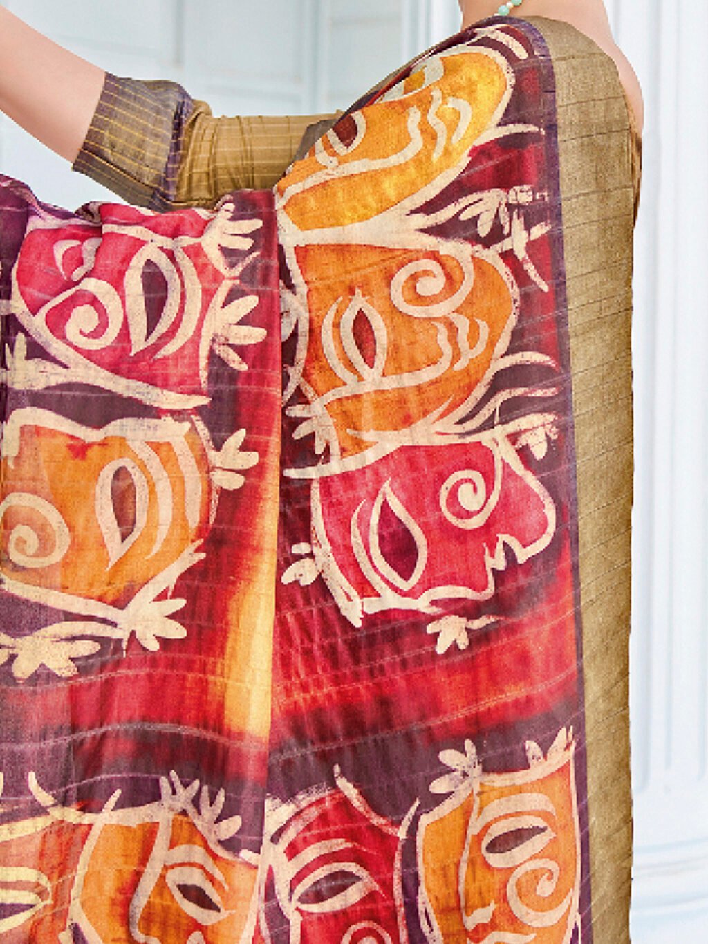 Olive Cotton Saree - Image 4
