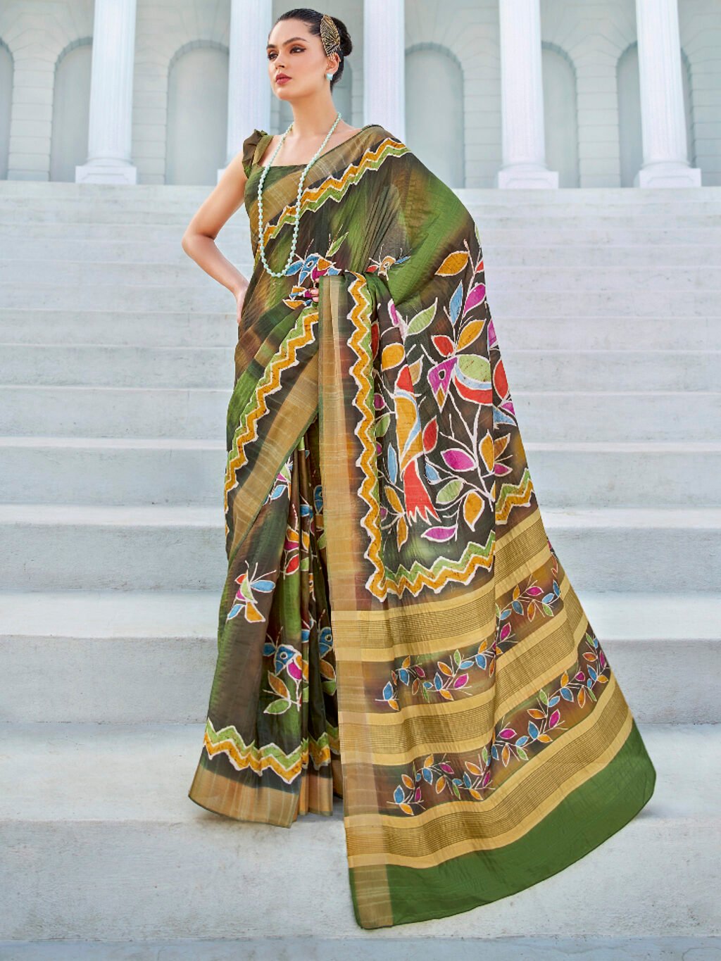 Image of Green Cotton Saree